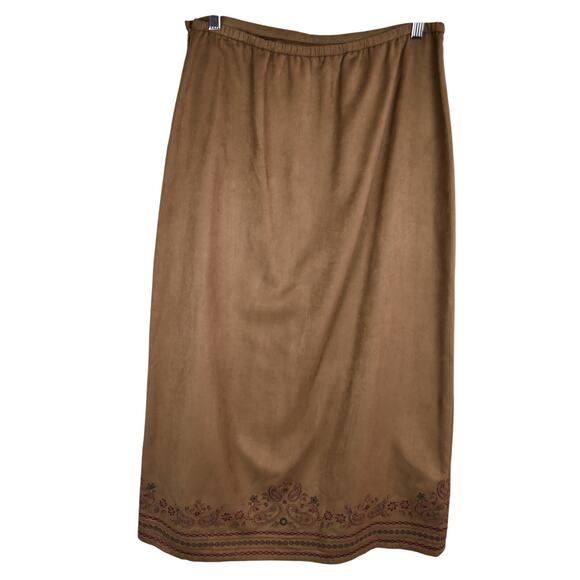 Vintage faux suede embroidered skirt dark caramel brown 10 petite western boho - Picture 8 of 9